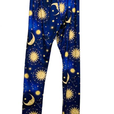 Zaful Women Sun/Moon/Stars Blue Print High Waist Leggings Size 6 New with Tags